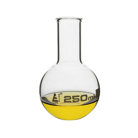 Flat Bottom Boiling Flask, 250 ml, Narrow Neck with Beaded Rim, Made of Borosilicate Glass 3.3, Pack of 12