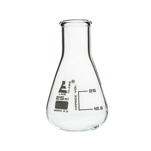 25 ml Conical Flask, Erlenmeyer, Narrow Neck, 3.3 Borosilicate Glass, Pack of 12