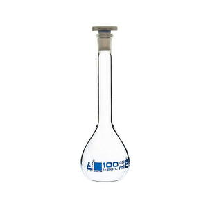 Volumetric Flask, 100 ml, Class, B, with Polypropylene Stopper, Socket Size-14/23, Made of Borosilicate Glass 3.3, Pack of 2