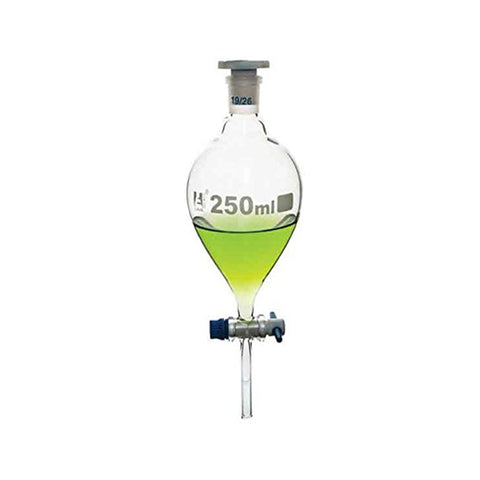 Separating Funnel - Pear Shaped - 500 ml with PTFE Key Stopcock, Made of Borosilicate Glass 3.3, Laboratory Grade Funnel, Pack of 2