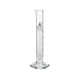 Measuring Cylinder, 25 ml, Graduated, Class-A, Hexagonal Base with Spout, Borosilicate Glass, White Graduations, Pack of 2
