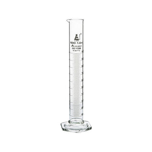 Measuring Cylinder, 100 ml, Graduated, Class-A, Hexagonal Base with Spout, Borosilicate Glass, White Graduations, Pack of 2