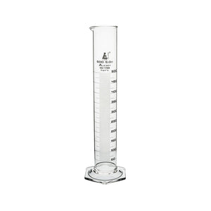 Measuring Cylinder, 500 ml, Graduated, Class-A, Hexagonal Base with Spout, Borosilicate Glass, White Graduations, Pack of 2